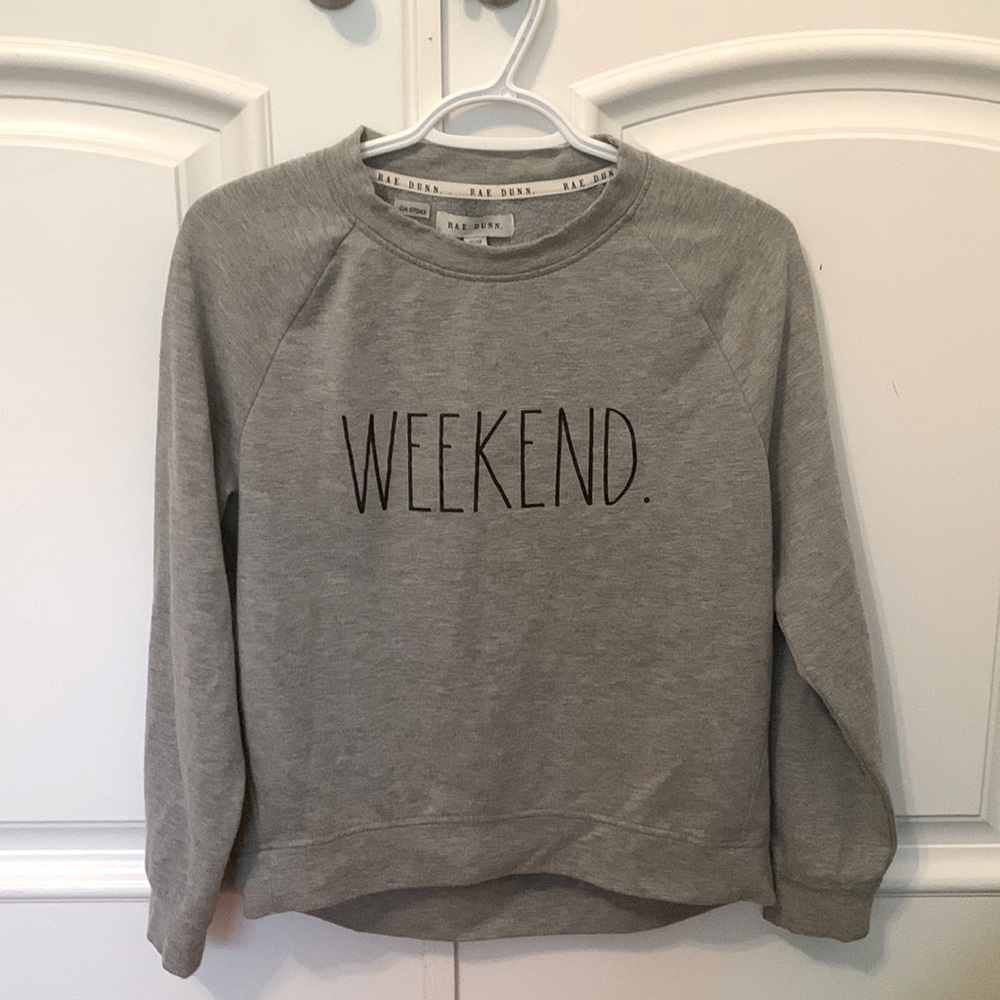 Rae Dunn Weekend Crew Neck Sweatshirt - Grey - xs
